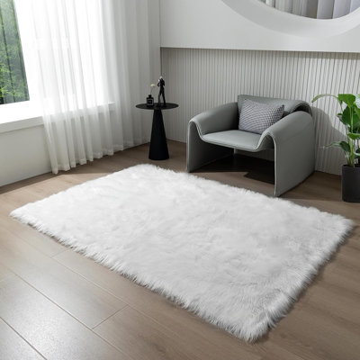 Tapis en fausse fourrure en peau de mouton, tapis crème à poils longs blancs pour tapis de chambre à coucher