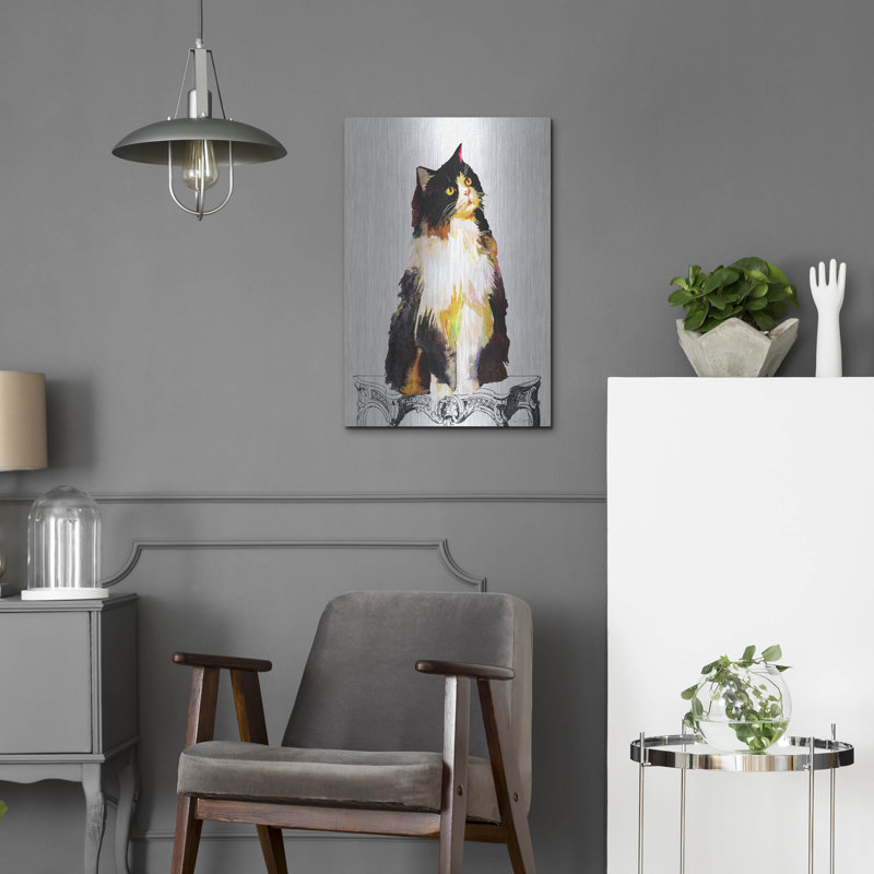 «Watercolor Cat On Table B» par Jean Plout, art mural en métal, H 24 po x l 16 po