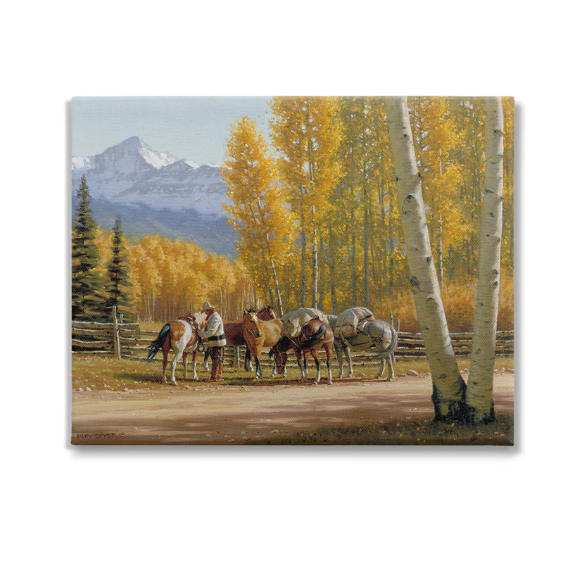 Chevaux avec feuillage d'automne, art mural par Jimmy Dyer, H 16 po x l 20 po