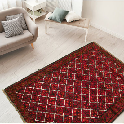 Hand-Knotted Akhjah Dark Red Wool Rug 3'6" X 5'3"