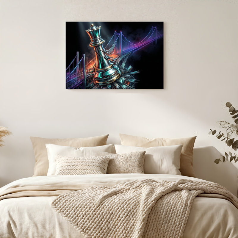 «Gallery Wrap», art mural sur toile pour le salon, la chambre à coucher, le bureau ou le vestibule - décoration murale décorative avec roi des échecs