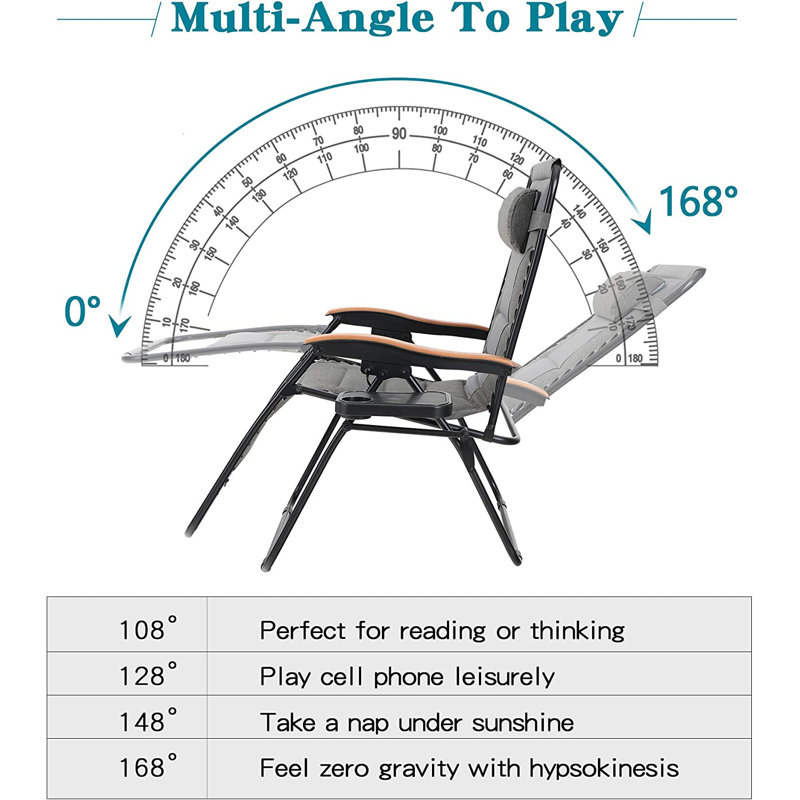 Alexandre Folding Zero Gravity Chair with Cushions, Black