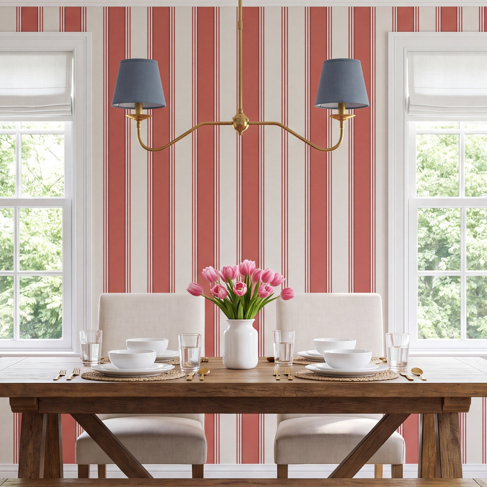 Cambridge Striped Wallpaper, Red/Sand