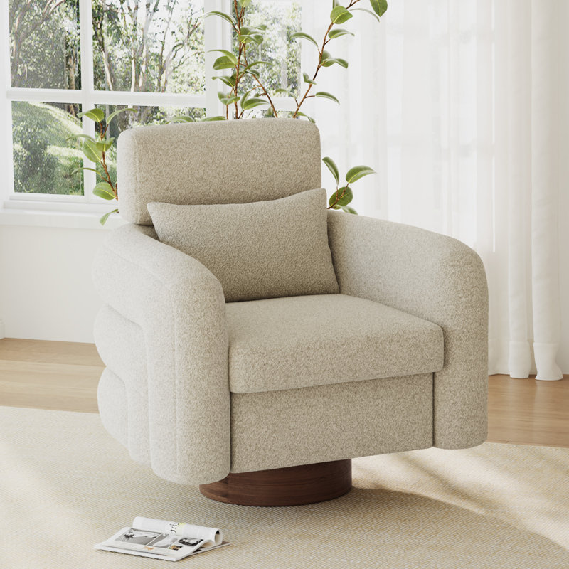  Fauteuil d'appoint pivotant à 360 degrés avec appui-tête réglable à quatre niveaux et base en grain de bois, Chameau