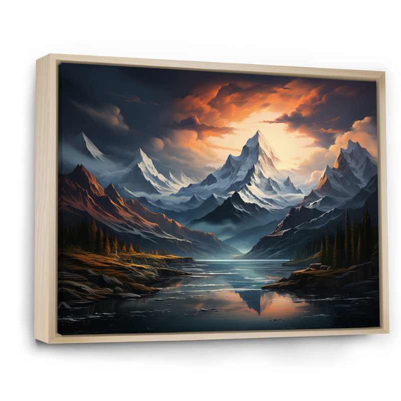 «Beybala Peach Teal Mountains Majestic Peaks», reproduction géométrique encadrée sur toile, H 34 po x l 44 po x P 1,5 po