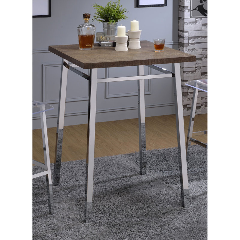 Table contemporaine avec base en chêne, plateau rectangulaire brun moyen, pieds carrés blancs, pour les petits espaces de salle à manger et les espaces compacts modernes et fascinants