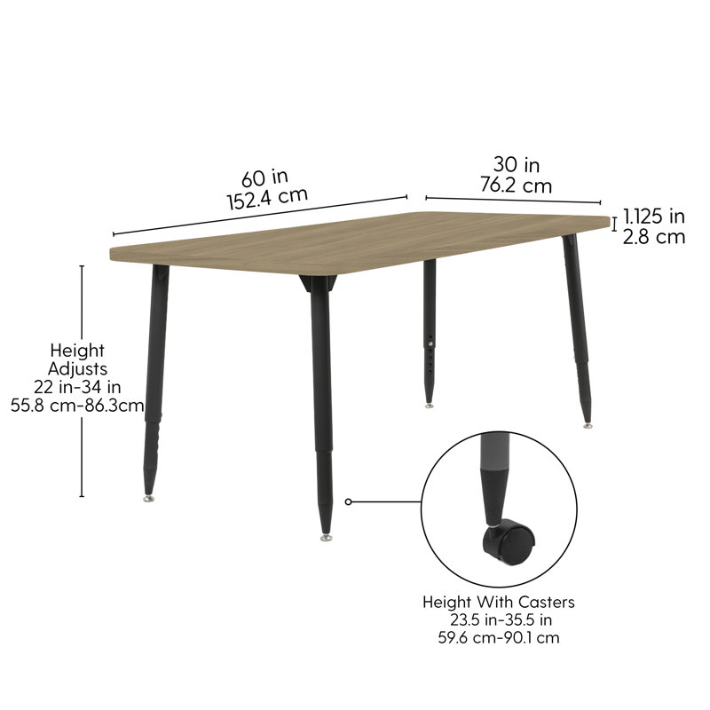Table d'activité Adapte 24 x 36, 30 po x 60 po, Chêne Pasadena / noir