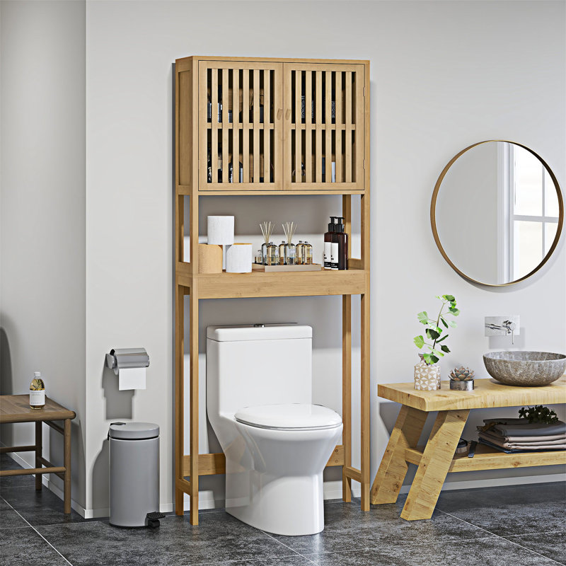 Organisateur de toilette avec portes à lattes et tablette ouverte