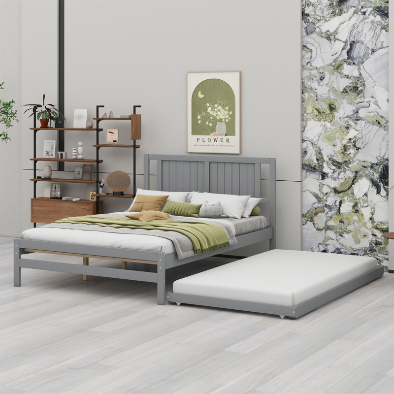 Lit plateforme avec lit gigogne réglable, gris
