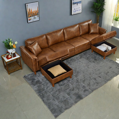 Canapé modulaire en cuir synthétique de 120 po avec rangement