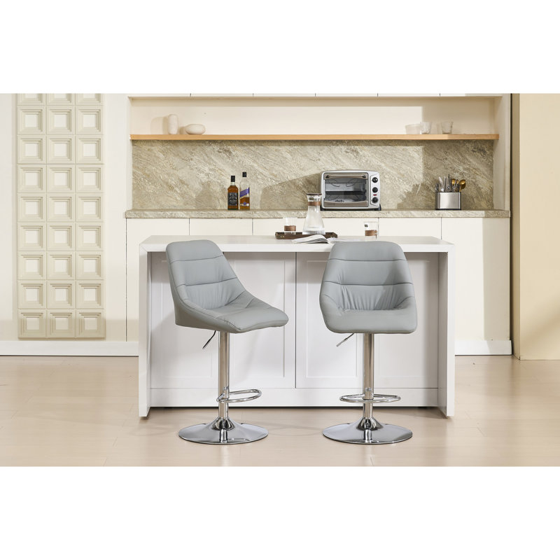 De 2 tabourets de bar, velours gris, repose-pieds, base et hauteur réglables, pivotant, facile à nettoyer, repose-pieds et base imperméables, mode réglable, gris, poli