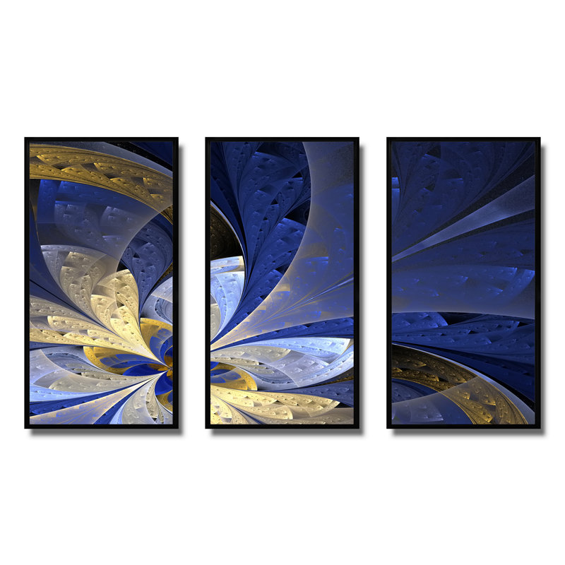 «Blue and Yellow Large Fractal», ensemble d'art mural sur toile à motif floral, H 28 po x l 36 po x P 1 po