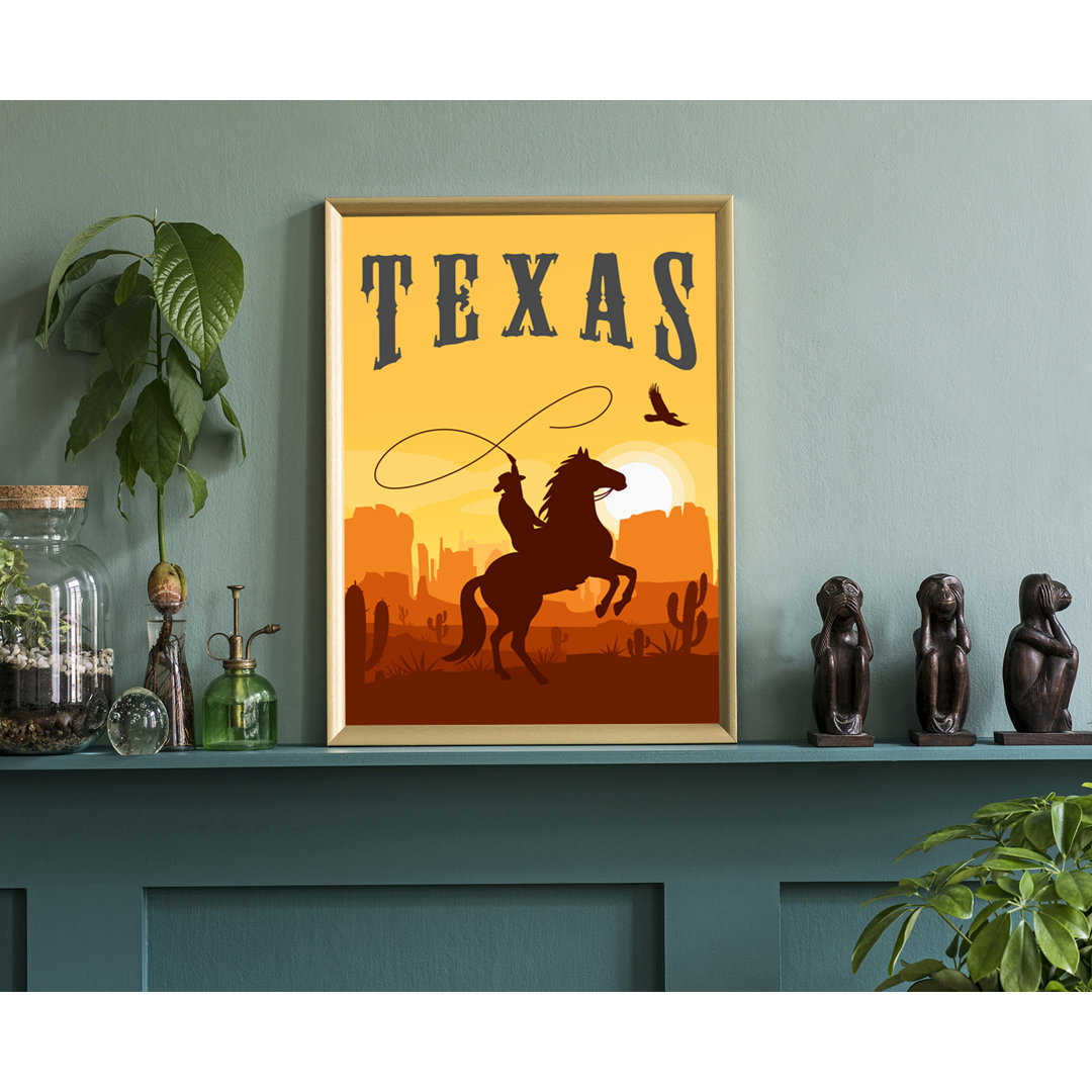 Texas Retro Style State Travel Poster, Vintage Unframed Print, Home And Office Wall Art Trinx