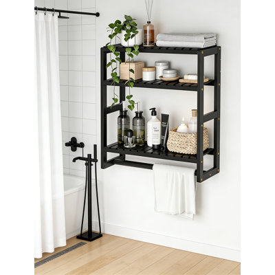 Au-dessus de la toilette - Tablette de rangement murale à 3 niveaux avec tablettes réglables et tringle à serviettes pour l'organisation de la salle de bain
