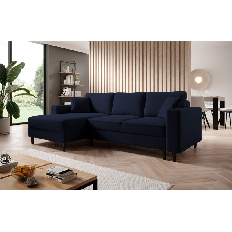 Ajten 3 Seater Velvet Sofa Bed, Left Hand Facing, Dark Blue