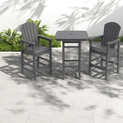 Modern Hdpe Patio Dining Set, Gray 3-piece Bar Height For Entertaining