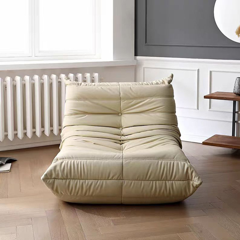 Canapé à billes rétro, Cuir véritable beige