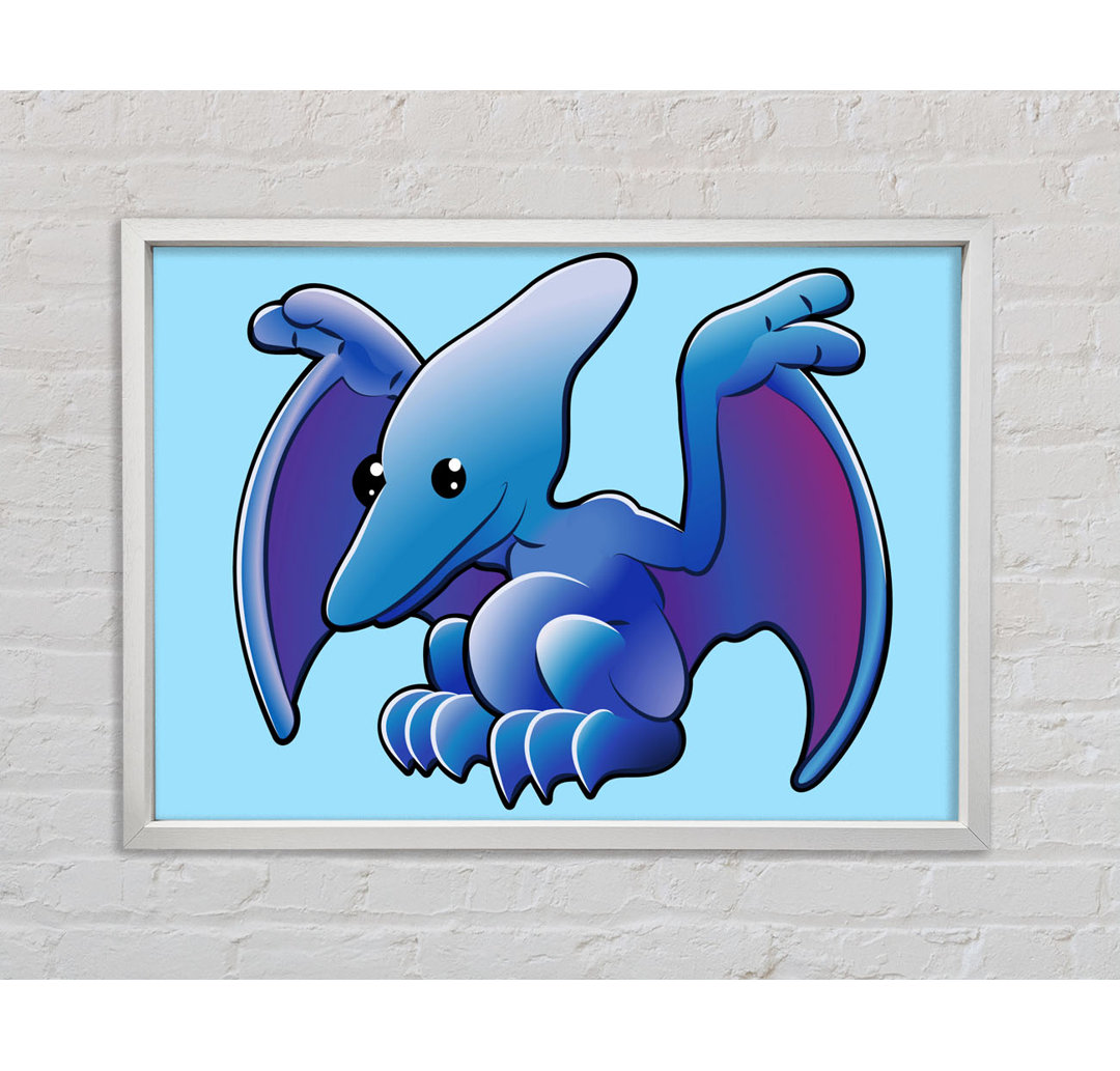 Gerahmtes Leinwandbild Pterodactyl Dinosaur Baby Blue