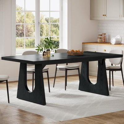 Table de salle à manger rectangulaire en bois avec pieds robustes en traîneau