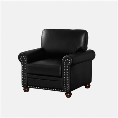 Fauteuil de salon simple avec pieds en bois et similicuir noir