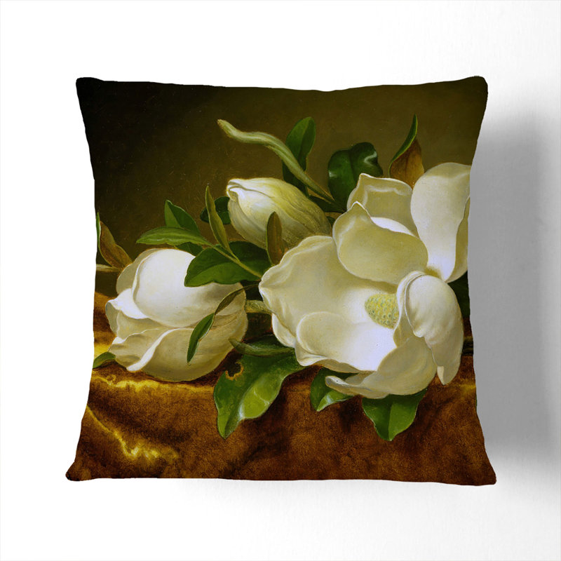 Magnolias On Gold Velvet Square Throw Cushion, 40cm H x 40cm W x 15cm D, Black