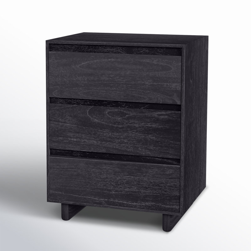 Black Wood 3-Drawer Minimalist Nightstand
