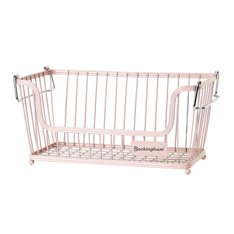 Buckingham Multi-Purpose Stackable Storage Organising Basket, 16cm H x 17cm W x 31.5cm D, Pink
