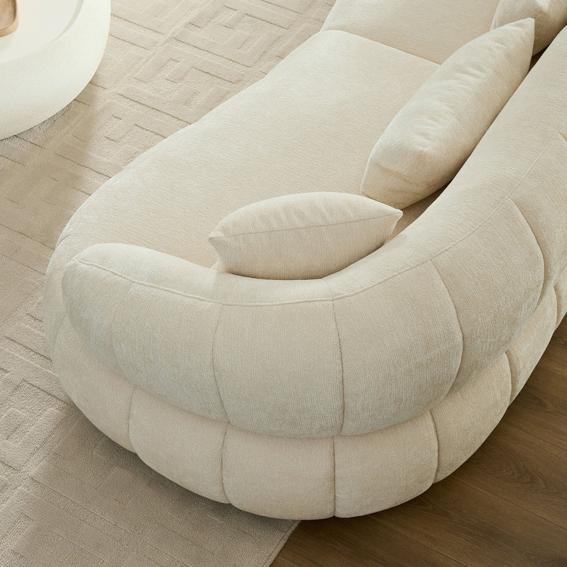 Canapé d'angle moderne incurvé beige effet nuage de 260 cm (102,36 pouces), revêtement en tissu texturé, canapé confortable 4 places