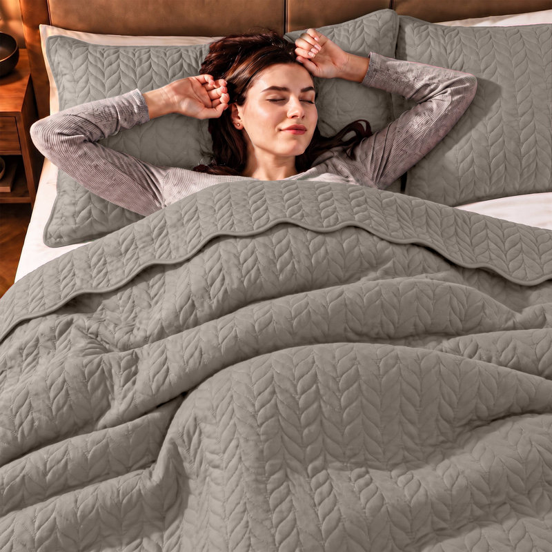 Ensemble de couvre-lits matelassés surdimensionnés Oxford, ensemble de literie en microfibre douce inspiré des hôtels, Beige