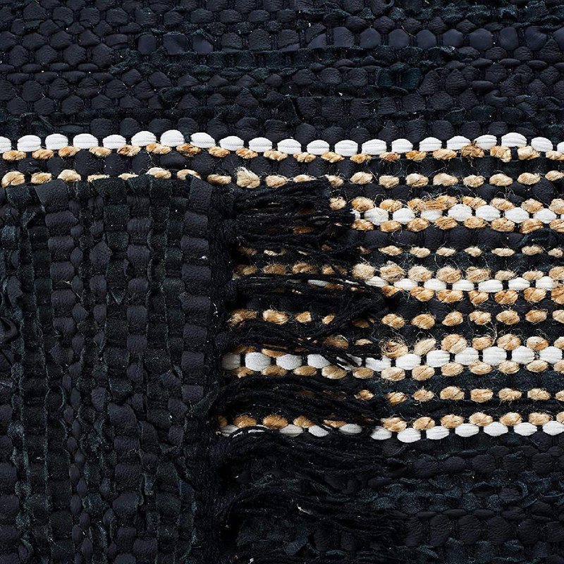 Tapis noir / beige en cuir tissé à la main Pecatonica, Rectangle 8 pi x 10 pi