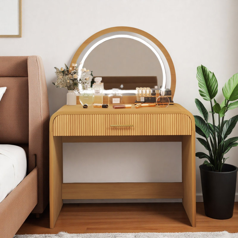 Meuble-lavabo moyen moyen avec miroir et tiroir à DEL, Naturel