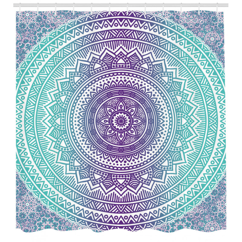 Rideau de douche simple méditation tapis theme Cormac, H 69 po x l 105 po, Sarcelle / Mauve