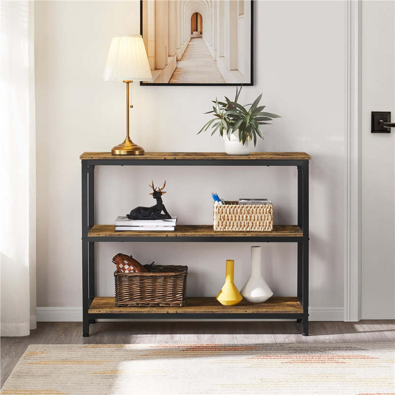 Lenoir 40''W 3-Layer Narrow Console Table, Rustic Brown