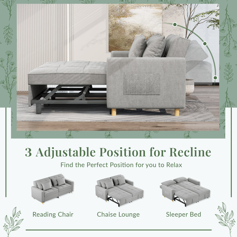 2 Seater Linen Sofa Bed, Grey