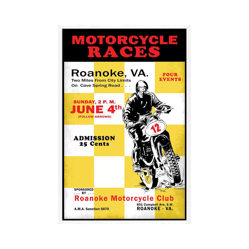 Motorcycle Hill Climb by Mark Rogan - Print on Canvas, White Framed, 66.04cm H x 45.72cm W x 3.81cm D