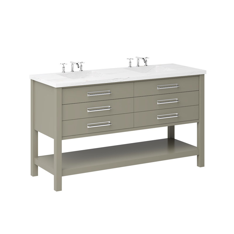 Kiawah Double Drawer Bath Vanity, French Olive, 60", Polished Chrome