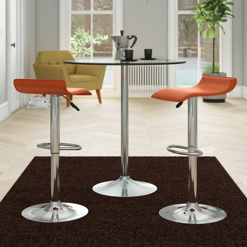 Hunstanton Swivel Upholstered Adjustable Height Counter Stool with Metal Frame, Chrome/Orange