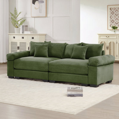 Canapé pour 3 personnes idéal pour les week-end de détente Canapé modulaire surdimensionné en nuage de 92 po, accoudoirs très larges en velours côtelé Coussins décoratifs Conception ergonomique Coussin à haute résilience Assemblage facile, pour les salons, les chambres à coucher, vert