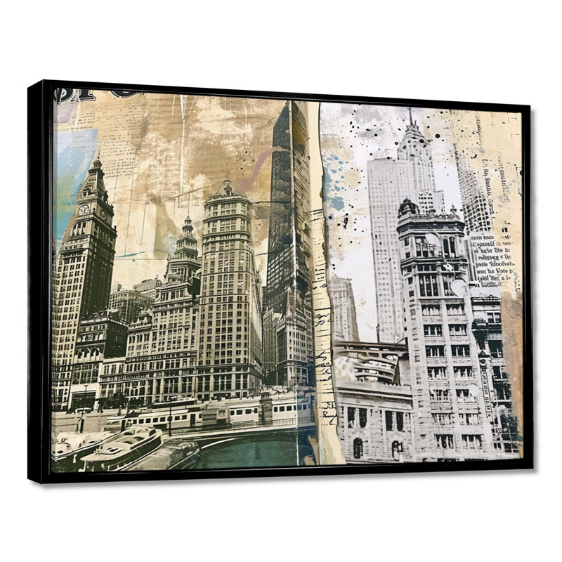 City of Chicago Vintage Journal - Chicago, impression d'art mural, H 24 po x l 32 po, Cadre flottant noir
