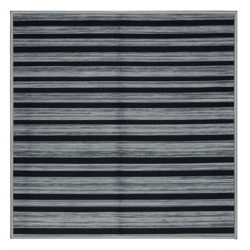 Machine Washable Horizontal Stripes Gray Area Rug, Square 6'