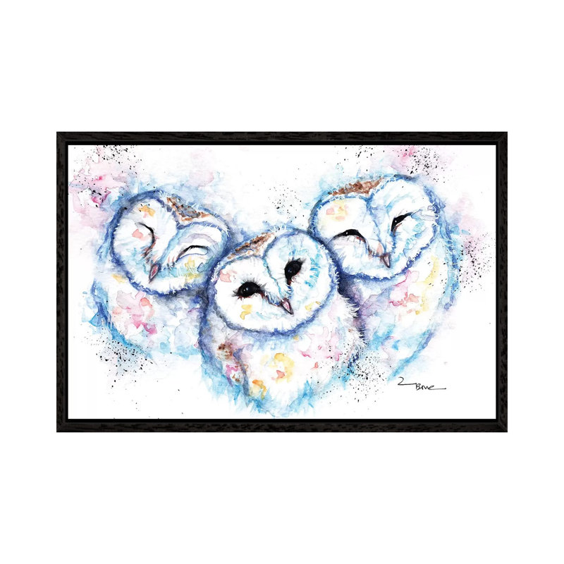 Sleepy Time Owls - Painting on Canvas, Black Framed, 66.04cm H x 101.6cm W x 3.81cm D