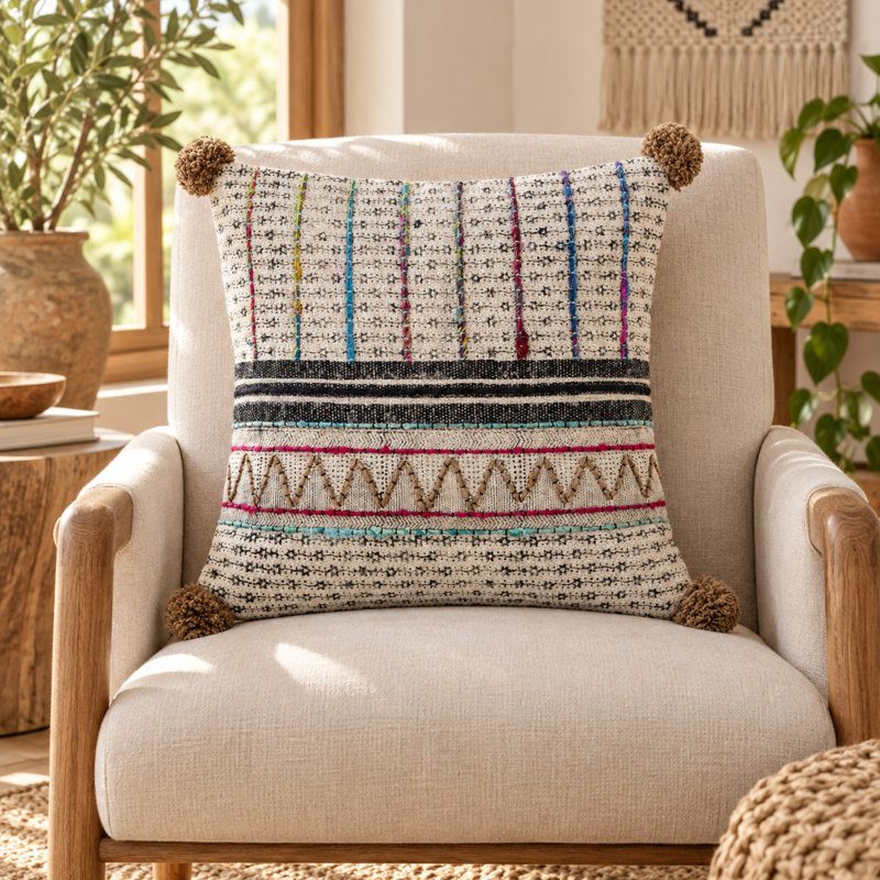 Housse et insert pour coussin décoratif en plumes de duvet brodées à la main