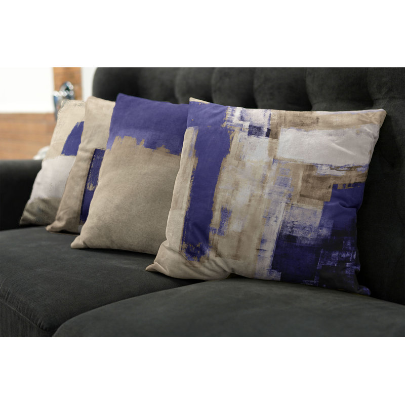 Reversible Pillow Cover, 24" H x 24" W, Violet Blue / Beige