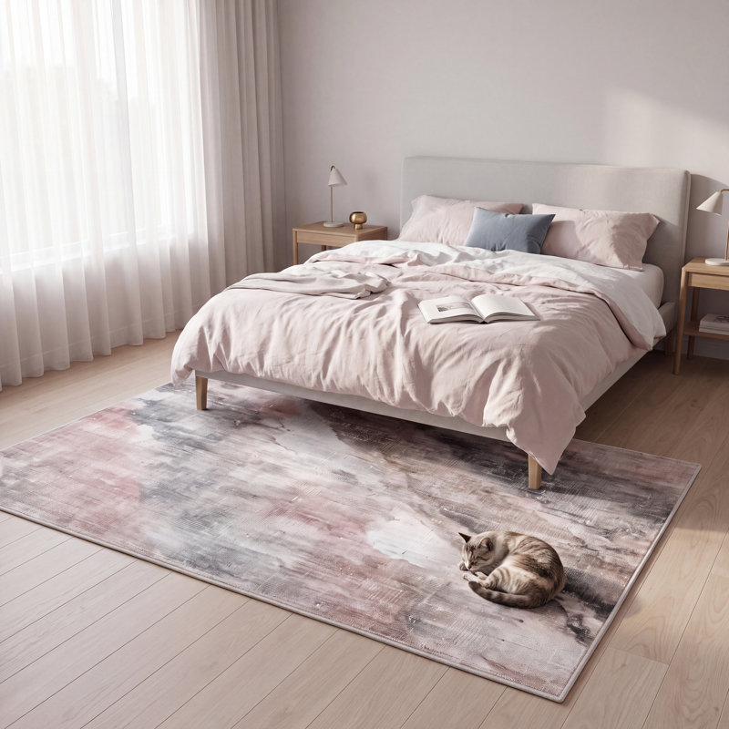 Tapis Woodbine moderne à poils courts, effet aquarelle abstrait vieilli, gris, beige et blanc, antidérapant, pour intérieur et extérieur, adapté aux animaux domestiques, salon, chambre, salle à manger, entrée, couloir, bureau, lavable
