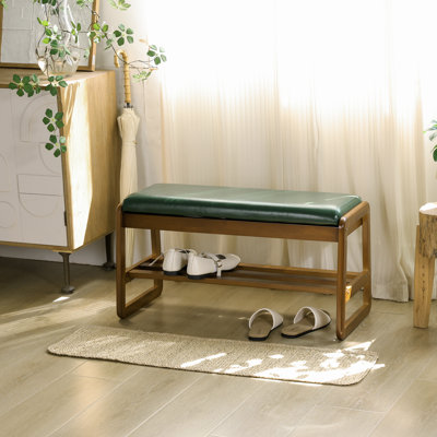 Faux Leather Upholstered Solid Wood Flip Top Entryway Storage Bench