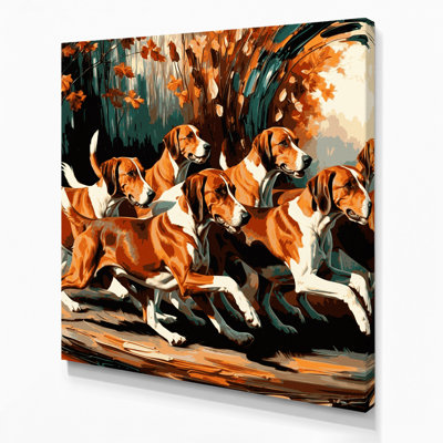 Dogs American Foxhound Black Canvas Wall Art