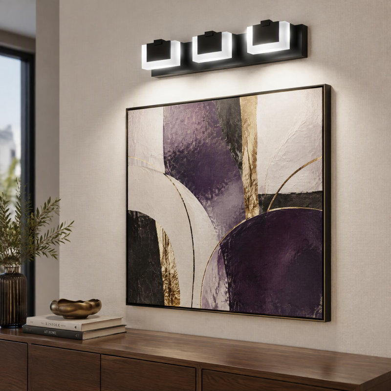 Applique murale moderne de salle de bain à 3 lumières, noir mat, DEL intégrée, en acrylique, 22'' / 3 Lights