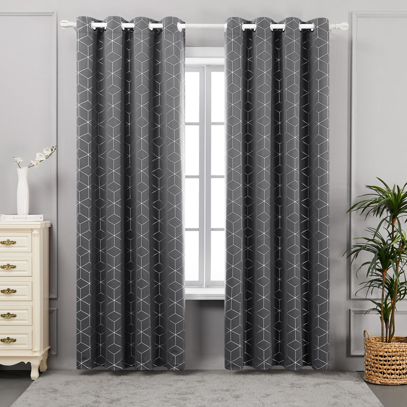 Deconovo Silver Diamond Pattern Curtain Pair, 52" W x 95" L, Coral Pink