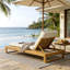 Chaise longue en bois d'acacia à finition teck avec ensemble de coussins beige 4 plis 4 po, chaise longue d'extérieur réglable avec surface latérale plate, pour bord de piscine