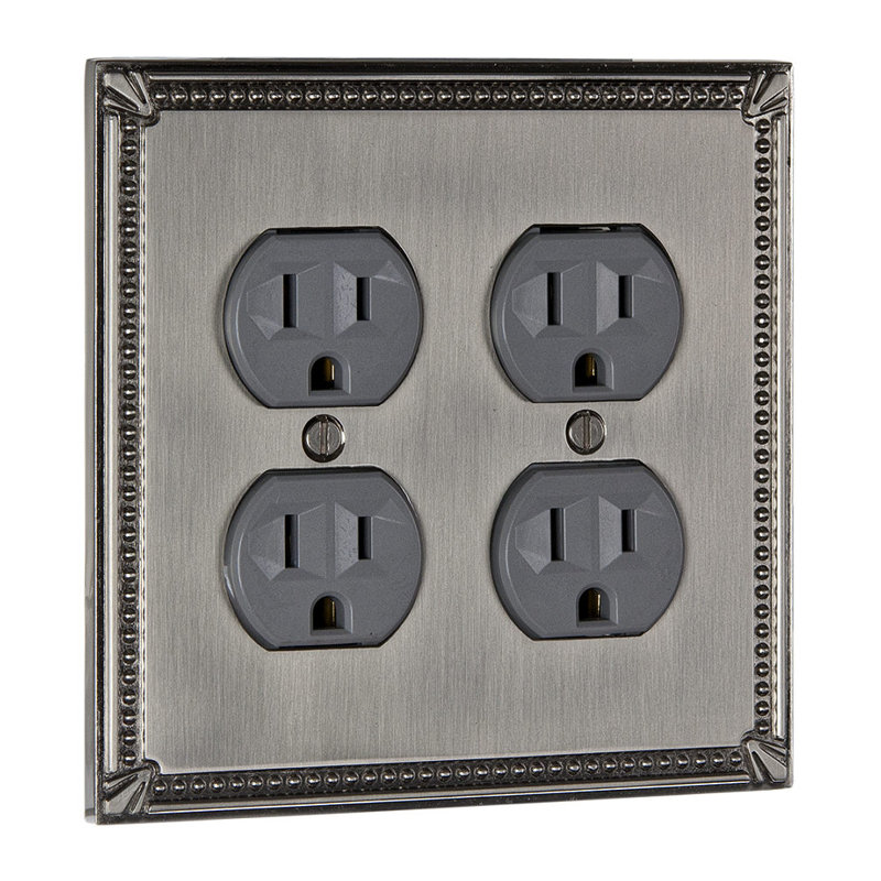 Plaque murale quadruple prise double 2 prises, Nickel brossé